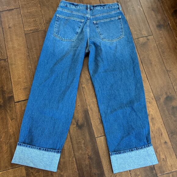 Universal Thread Mid Rise Cuffed 90s Baggy Jeans Dark Denim Blue Women's 6 NEW - Picture 4 of 7
